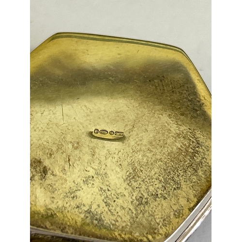 36 - A Sterling silver hexagonal pill box engraved with a star pattern to the lid. Hallmarked 935, import... 