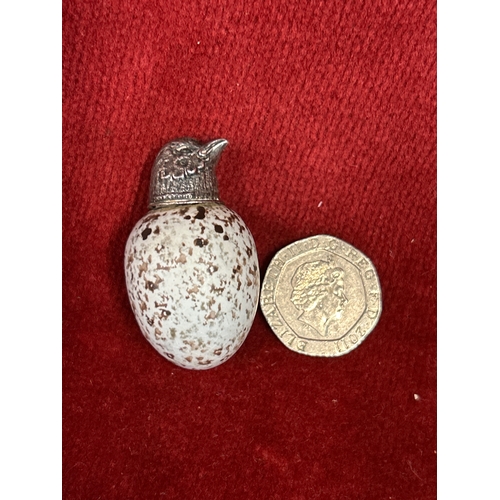 40 - A beautiful Victorian ceramic bird egg scent bottle with silver top. The egg with registered design ... 