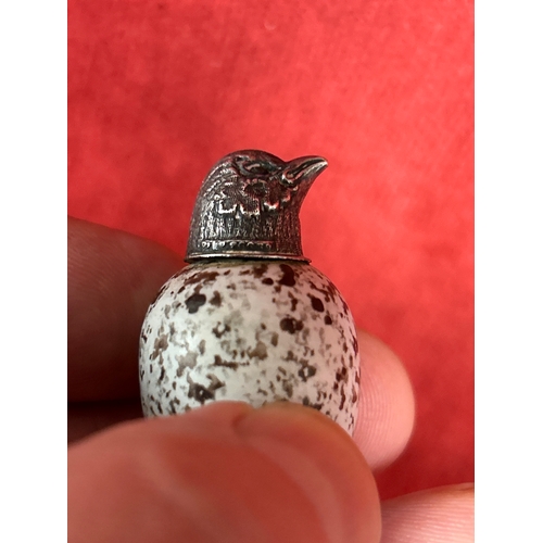 40 - A beautiful Victorian ceramic bird egg scent bottle with silver top. The egg with registered design ... 