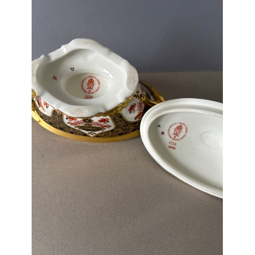 Royal Crown Derby Old Imari Pattern 1128 two handled “Navette