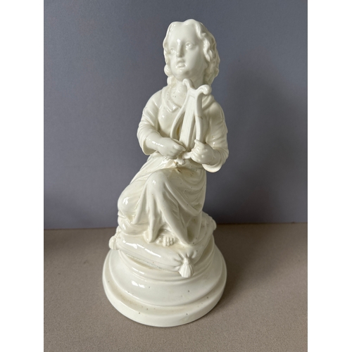 171 - Derby and Royal Crown Derby four pieces to include:- blanc de chine figurine of a child with a lyre,... 