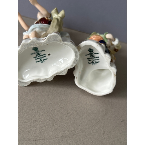 171 - Derby and Royal Crown Derby four pieces to include:- blanc de chine figurine of a child with a lyre,... 