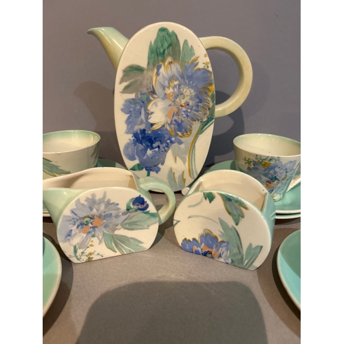 9 - 1930’s Art Deco Clarice Cliff “bonjour” shape part coffee set by A J Wilkinson Ltd Royal Staffordshi... 
