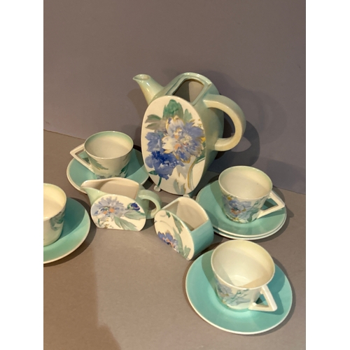 9 - 1930’s Art Deco Clarice Cliff “bonjour” shape part coffee set by A J Wilkinson Ltd Royal Staffordshi... 