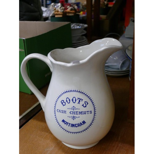 Large wash bowl marked N.H.P. plus a vintage Boots chemists jug, a ...