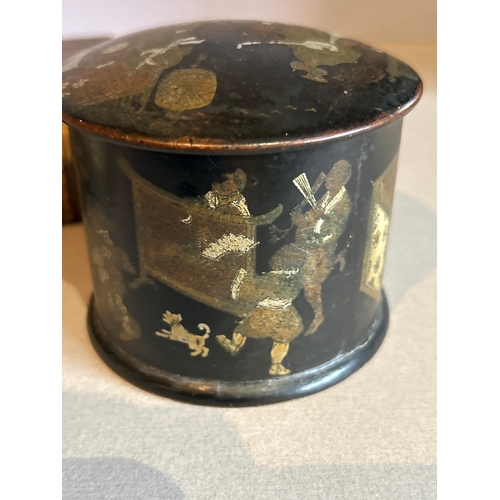 103 - A 19th Century papier mache powder box decorated with a Chinoiserie design and also an antique ormol... 