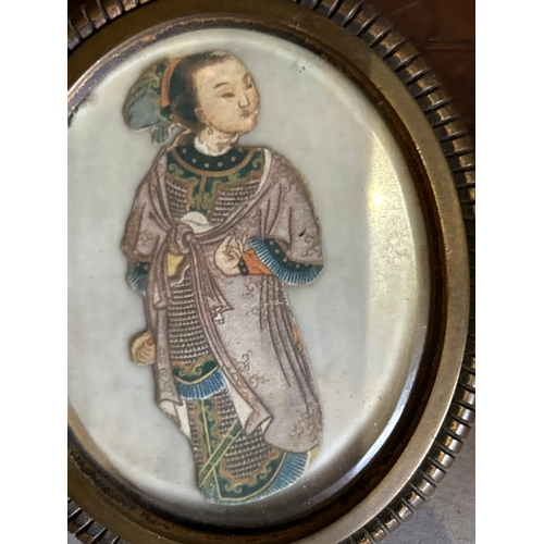 103 - A 19th Century papier mache powder box decorated with a Chinoiserie design and also an antique ormol... 