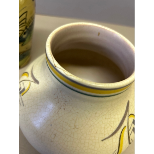 6 - 1930’s Poole Pottery vase in Art Deco style, shape 424, with painters monograms. 15cm (with crazing ... 