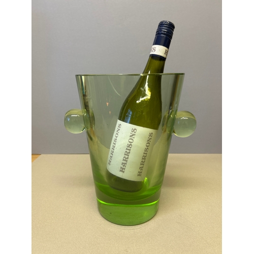 7 - A very heavy French Art Deco green glass champagne ice bucket with ball handles, probably by Daum, N... 