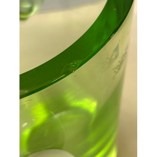 7 - A very heavy French Art Deco green glass champagne ice bucket with ball handles, probably by Daum, N... 