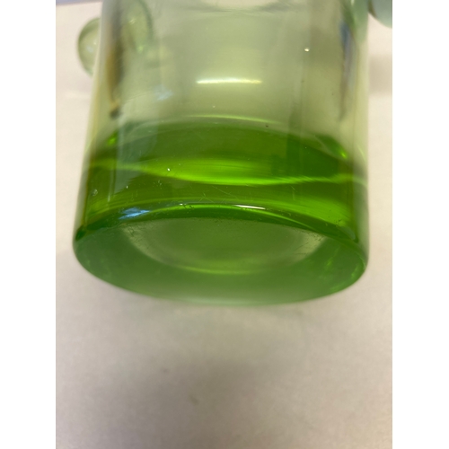7 - A very heavy French Art Deco green glass champagne ice bucket with ball handles, probably by Daum, N... 
