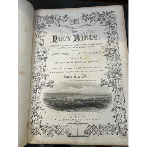 202 - Two 19th Century Family Bibles, the larger one dated 1861 condensed by Rev John Mc Farlane LLD Glasg... 