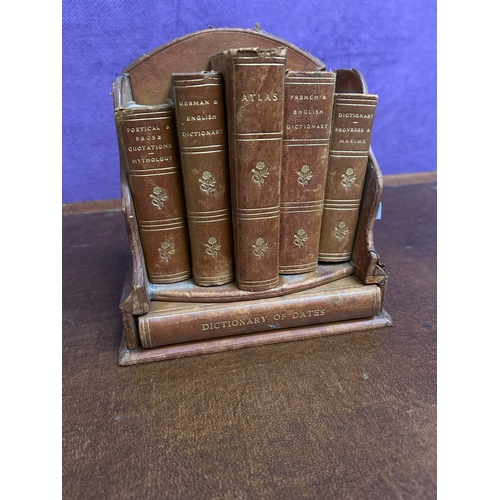 200 - An Edwardian Compendium “Reference Library” of Leather Bound reference books in a leather bookstand.... 