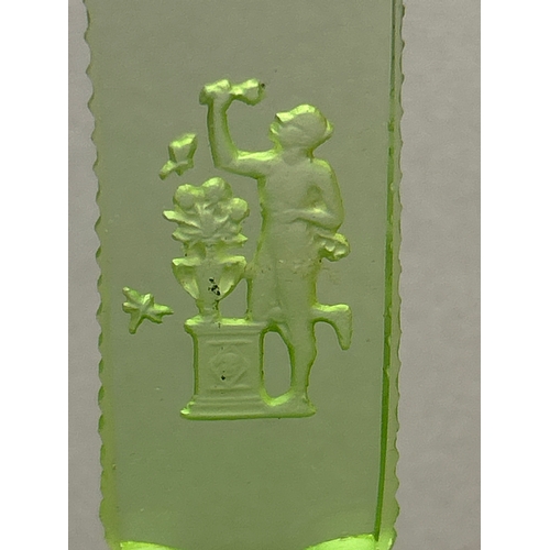 100 - Two Art Deco glass scent bottles, the green one with intaglio design probably by Heinrich Hoffmann