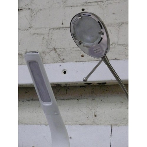 73 - Brushed steel desk lamp with flexible arm and a White cleanse light with instructions and cable