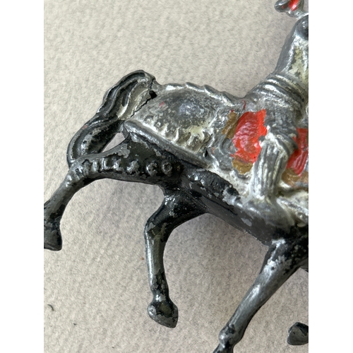 126 - Vintage lead toy figures in play worn condition including Britains American Indians, Hill & Co Knigh... 