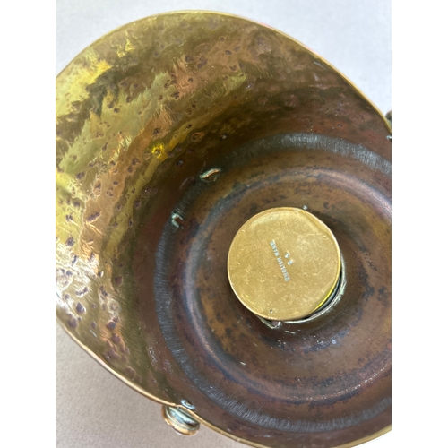 128 - A good WW1 trench art officers cap inkwell, with Canadian cap badge, punched decoration & inscriptio... 