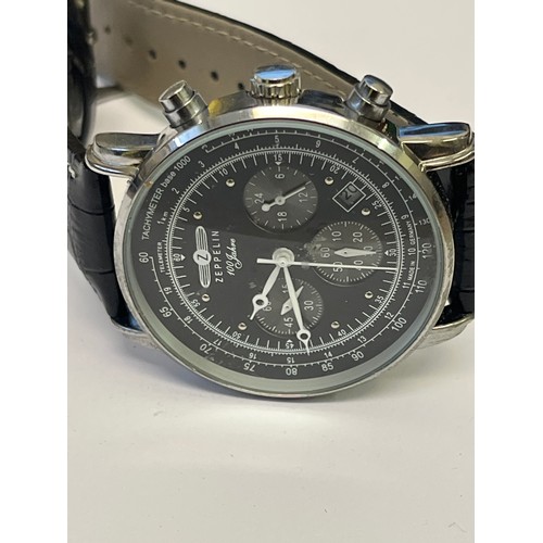 24 - Zeppelin 100 Jahre Quartz Chronograph watch (42mm) Black Dial / Black Leather Strap made in germany