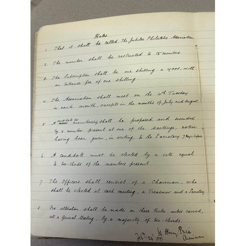 213 - Stamp Collecting, Philately. An important 19th Century Minute Book of the Jubilee Philatelic Associa... 