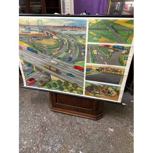 216 - A circa 1960’s educational chart “The roads then and now, the motorway in its creation and completio... 