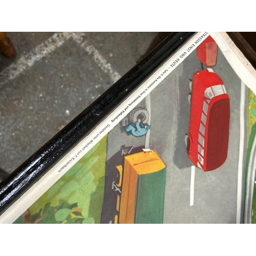 216 - A circa 1960’s educational chart “The roads then and now, the motorway in its creation and completio... 