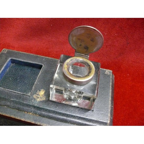 22 - A DECK  INKWELL AND PEN  HOLDER