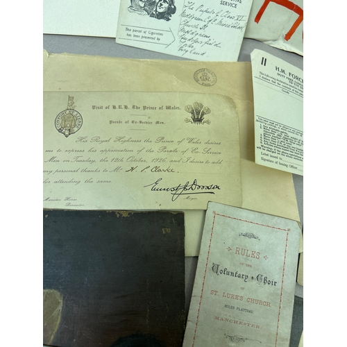 218 - An interesting & eclectic selection of mixed ephemera & naive artwork from a local family. Includes ... 