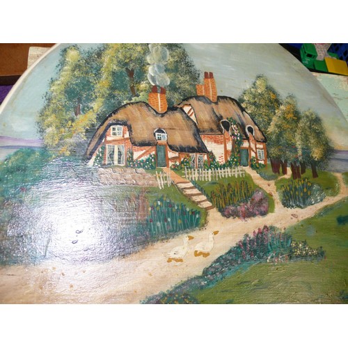 72 - 3 signs on wood, one is hand painted a Thatched cottage.one print of Fresh Eggs and the other Melba ... 