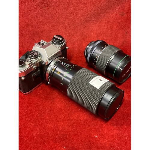 4 - OLYMPUS CAMERA WITH SIRIUS MC LENS PLUS A HANIMAR AUTOLENS F-1 35MM