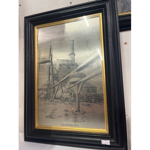 59 - 3 silver coloured prints, 2 of Cornish Mine 1872