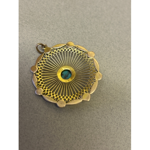 115 - A very fine vintage 9ct gold pendant in rose & yellow gold with turquoise cabochons and white enamel... 