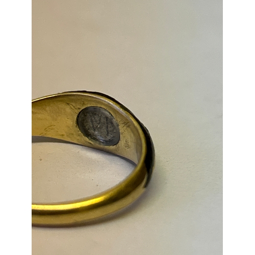 146 - A Victorian gold (likely 18ct) & black enamel  mourning ring set with 6 diamonds in a central cross,... 