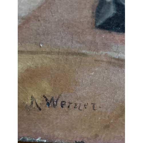 228 - A Werner, German school, 19th Century. An oil painting on canvas of an interior scene with children ... 