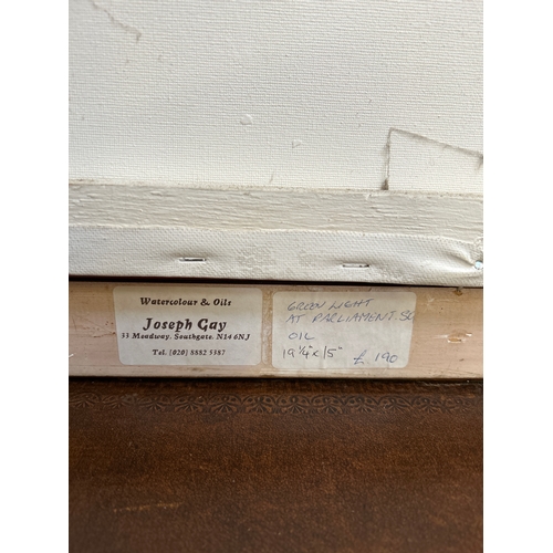 229 - Joseph Gay, London Artist, late 20th Century. Oil painting on canvas entitled “Green Light at Parlia... 