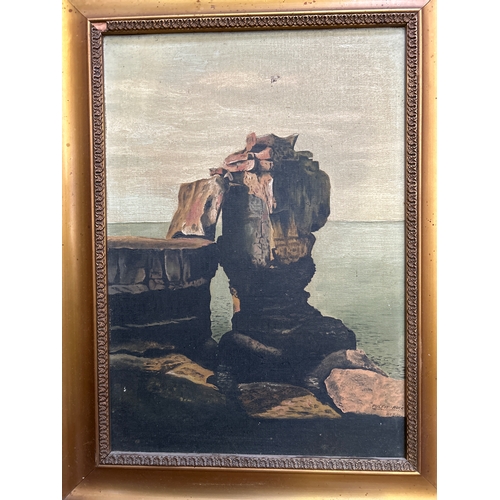 242 - Early 20th Century oil painting on canvas of Pulpit Rock (Portland Bill, Dorset) signed by the artis... 