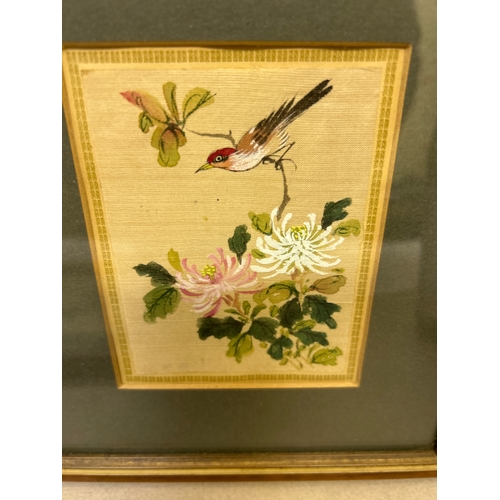 249 - Three early 20th Century Japanese paintings on silk,  depicting flowers, bird and fish. One has crac... 