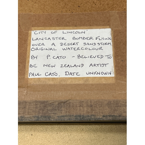 189 - Paul Cato, New Zealand Artist, 20th Century, original watercolour “City of Lincoln” Lancaster Bomber... 