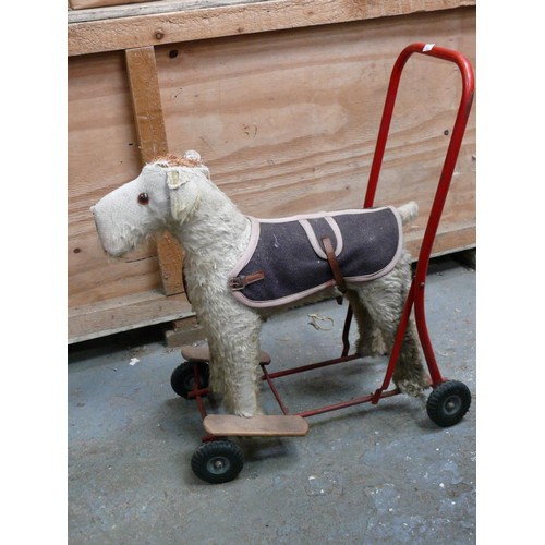 530 - Tri-ang Lines Bros. push-along Mohair dog walker toy.