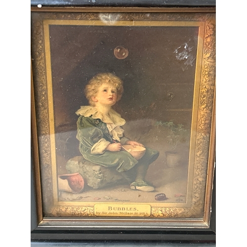 221 - An Edwardian miniature print of Sir John Millais’ “Bubbles” in original ebonised frame.  26cm x 22cm... 