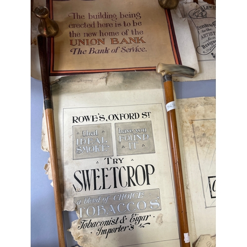 243 - A selection of original sign writing art work from the 1920’s for shop advertising - the work of an ... 