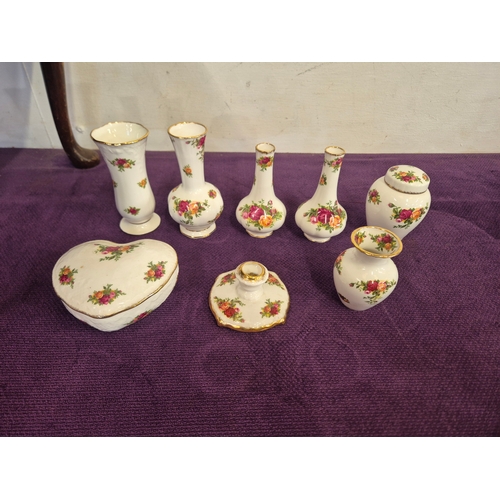 183D - Royal Albert Old Country Roses fine bone china collection with wall clock, cat pomander, miniature t... 