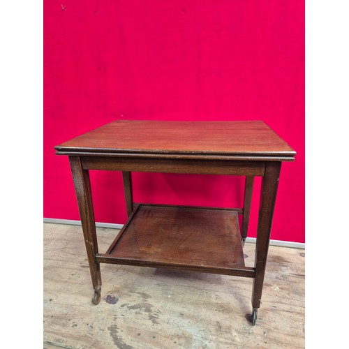 635 - Flip top card table trolley, with a baize lined mahogany top affixed to a vintage hostess style trol... 