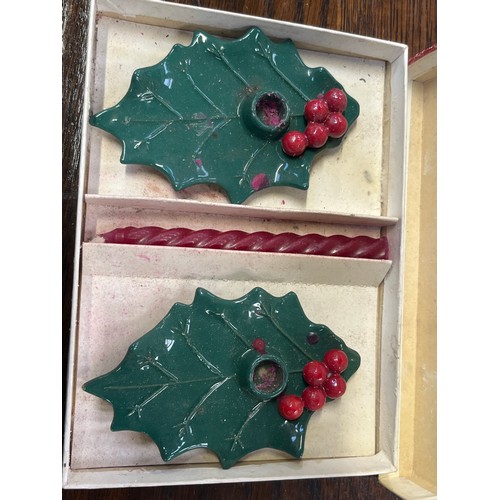 472 - CHRISTMAS! - Two Wade Christmas candle holders modelled to resemble holly leaves. In the original bo... 