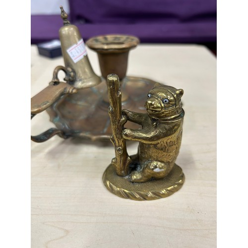 121 - The bear with the ragged staff vesta and a Victorian chamber stick with snuffer