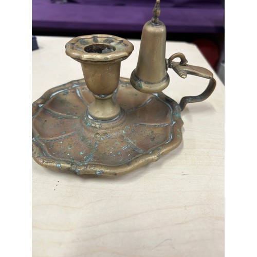 121 - The bear with the ragged staff vesta and a Victorian chamber stick with snuffer