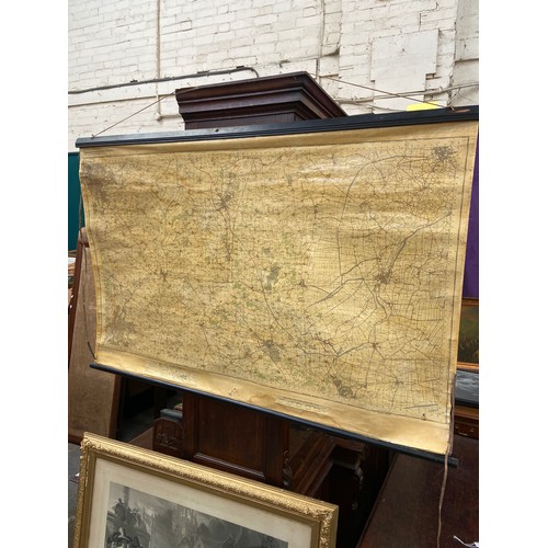 216A - Large vintage Ordnance Survey map of Lincolnshire and parts of Kesteven (Little Holland), mounted on... 