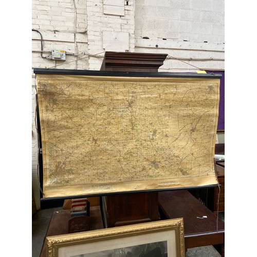 216A - Large vintage Ordnance Survey map of Lincolnshire and parts of Kesteven (Little Holland), mounted on... 