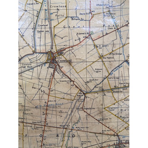 216A - Large vintage Ordnance Survey map of Lincolnshire and parts of Kesteven (Little Holland), mounted on... 