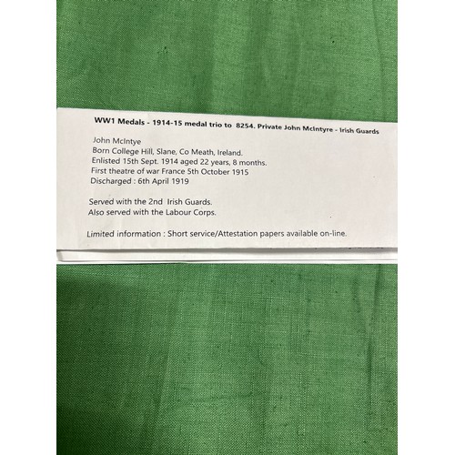 134 - WW1 medal group of 3 including Mons Star 1914-15, War medal and Victory medal awarded to Pte J Mc In... 