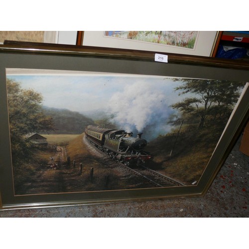 216 - Vintage framed print 'Chasing the Train' by Don Breckon plus another by Don Breckon